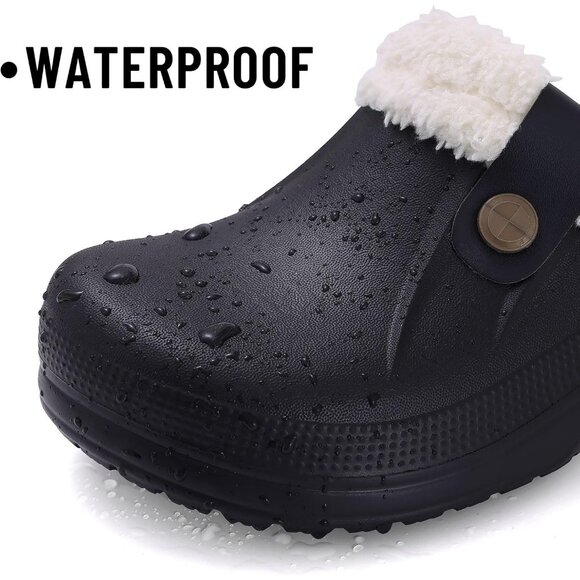 Women Black/White Clogs Waterproof Winter Fuzzy Slippers Classic Fur Lined - Picture 5 of 6